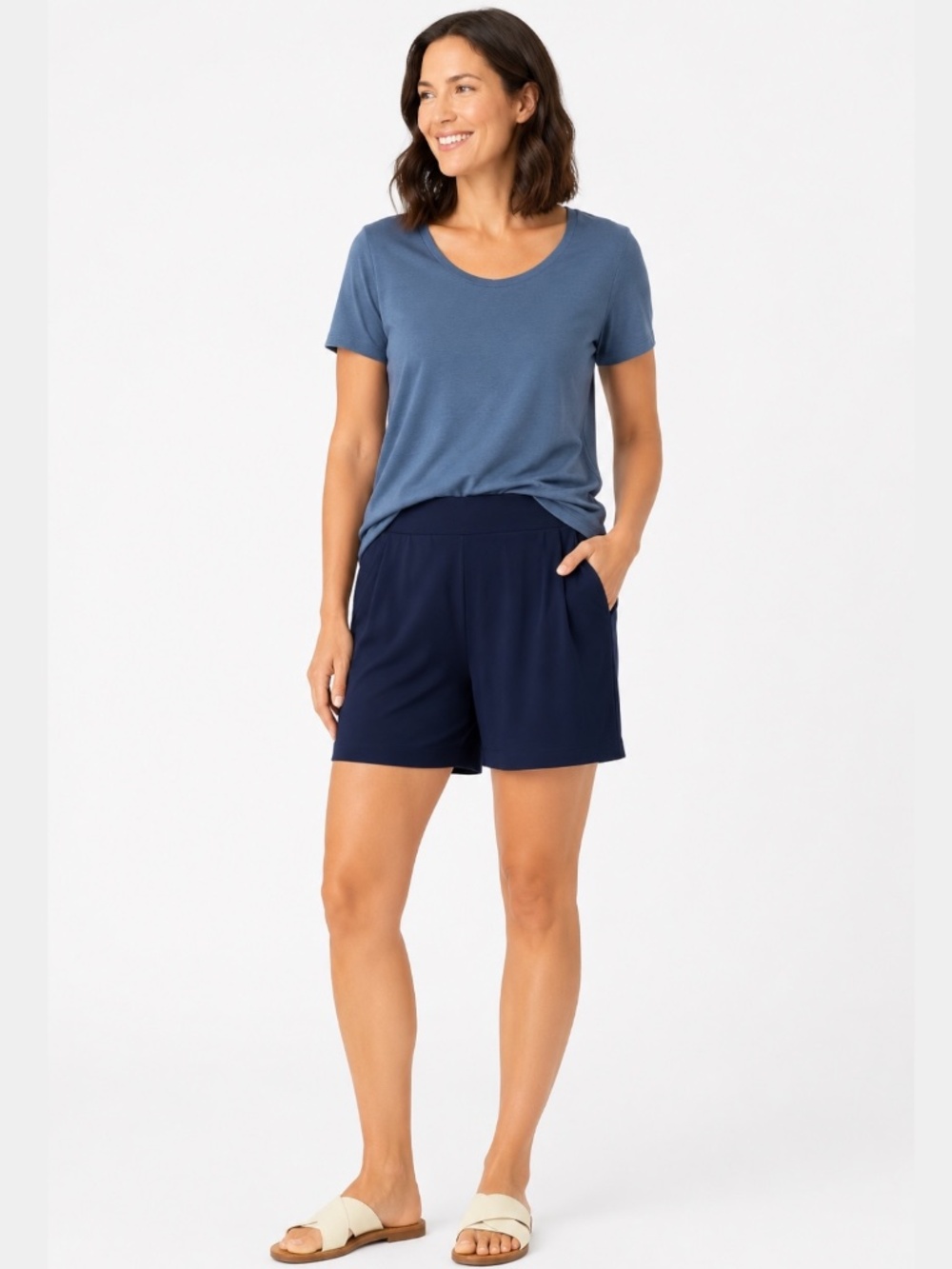 C&A Jersey Knit Pull On Navy Shorts 7” Inseam Sz L